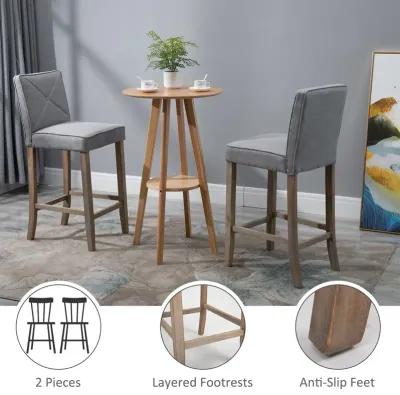 Gray Modern Seating: Set of 2 Upholstered Bar Stools with Wood Legs