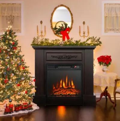 Electric Fireplace 1400W 32 Inches with Mantel and Adjustable LED Flames-Brown