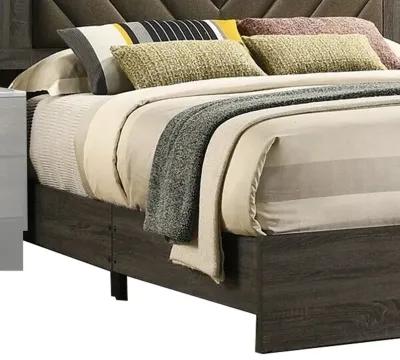 Cato Upholstered King Size Bed, Chevron Tufted Brown Headboard, Dark Gray  - Benzara