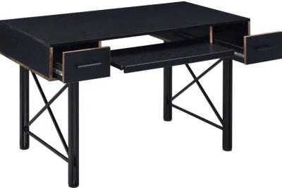 Computer Desk with 2 Drawers and Keyboard Tray, Black-Benzara