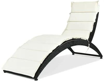 Folding Patio Rattan Lounge Cushioned Portable Chair