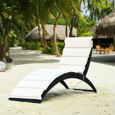 Folding Patio Rattan Lounge Cushioned Portable Chair