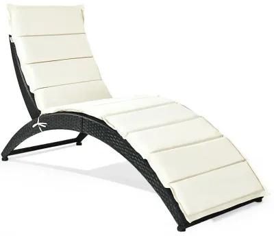 Folding Patio Rattan Lounge Cushioned Portable Chair