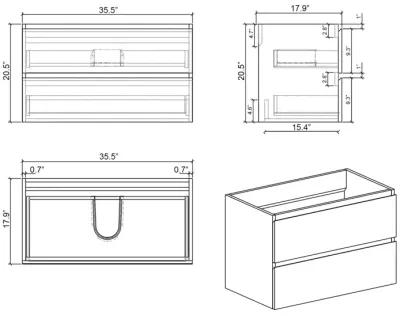 Gray Bathroom Vanity with Sink, Large Storage Wall Mounted