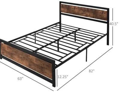 Full Bed Frame with Headboard & Footboard, Strong Slat Support Twin Size Metal Bed w/ Underbed Storage Space