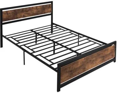 Full Bed Frame with Headboard & Footboard, Strong Slat Support Twin Size Metal Bed w/ Underbed Storage Space