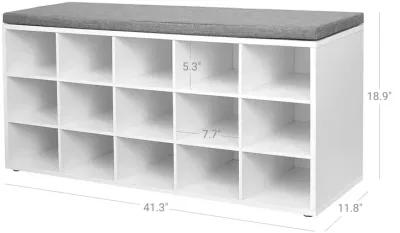 Shoe Bench with Cushion - 15-Cube Storage Bench for Entryway Organization