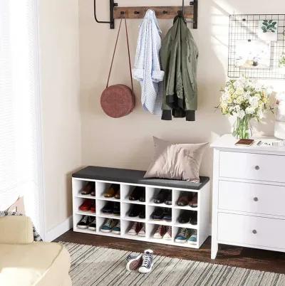 Shoe Bench with Cushion - 15-Cube Storage Bench for Entryway Organization