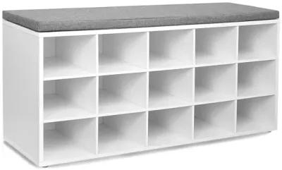 Shoe Bench with Cushion - 15-Cube Storage Bench for Entryway Organization