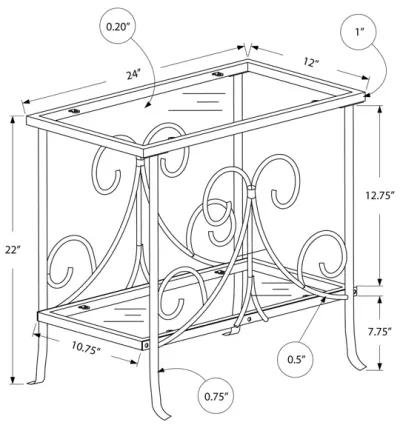 Monarch Specialties I 3106 Accent Table, Side, End, Nightstand, Lamp, Living Room, Bedroom, Metal, Tempered Glass, Grey, Clear, Traditional