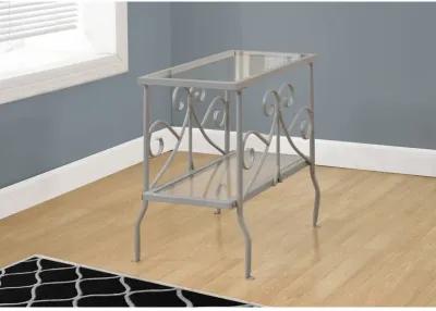 Monarch Specialties I 3106 Accent Table, Side, End, Nightstand, Lamp, Living Room, Bedroom, Metal, Tempered Glass, Grey, Clear, Traditional