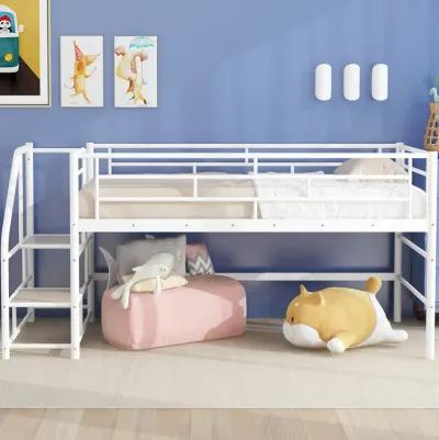 Merax Mid Loft Bed with Storage Stairs