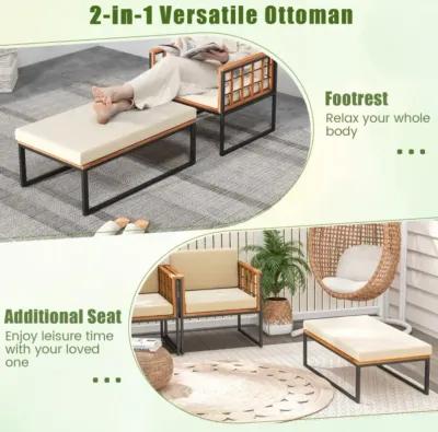 Hivvago Patio Acacia Wood Armchair with Long Ottoman and Seat Back Cushions