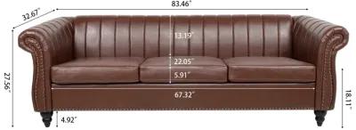 PU Rolled Arm Chesterfield Three Seater Sofa