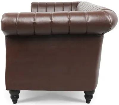 PU Rolled Arm Chesterfield Three Seater Sofa