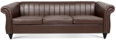 PU Rolled Arm Chesterfield Three Seater Sofa