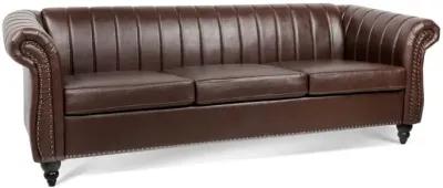 PU Rolled Arm Chesterfield Three Seater Sofa