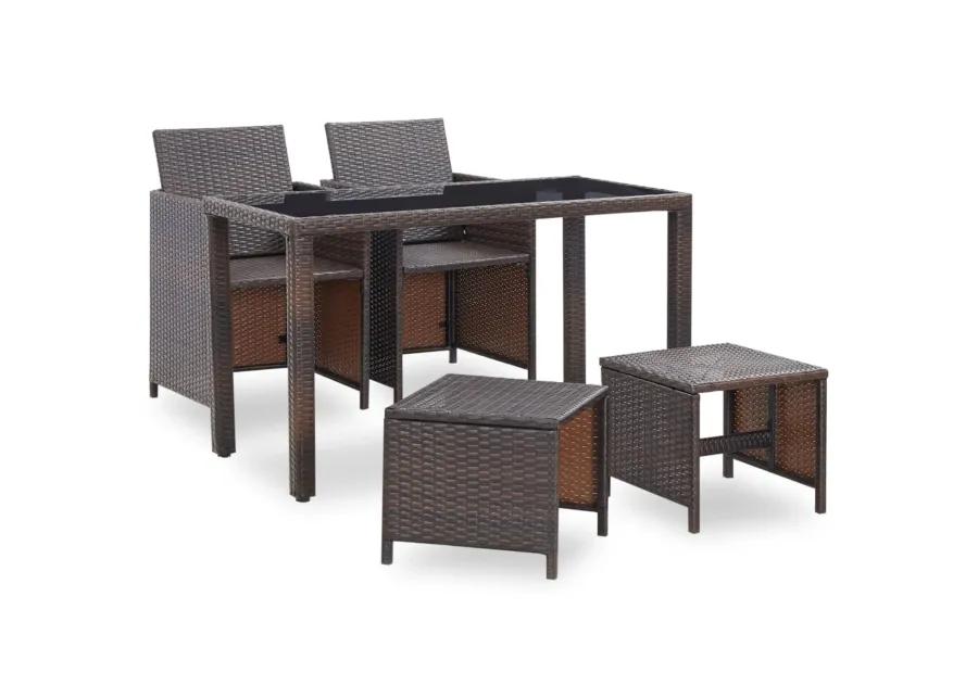 vidaXL 5 Piece Outdoor Dining Set with Cushions Poly Rattan Brown