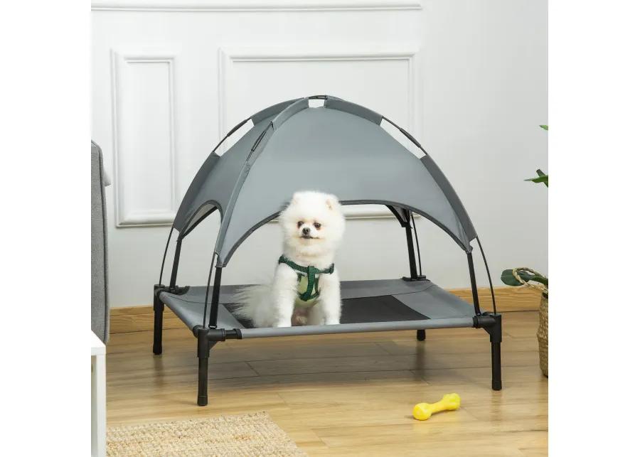 Compact Canine Coolspot: 30" Portable Elevated Dog Cot with UV Canopy