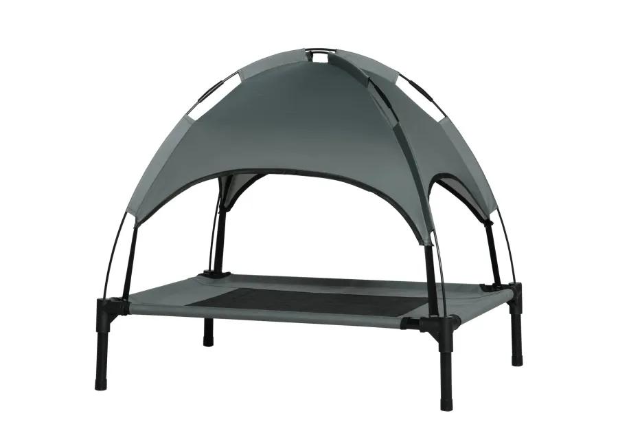 Compact Canine Coolspot: 30" Portable Elevated Dog Cot with UV Canopy