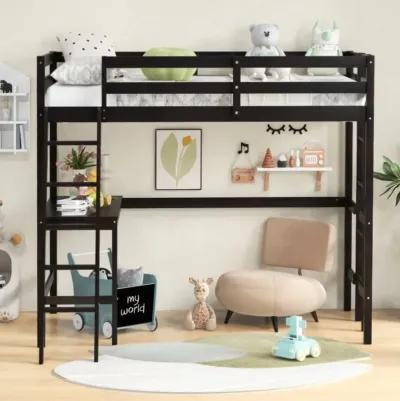 Hivvago Twin Size Loft Bed Frame with Desk Angled and Built-in Ladder