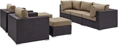 Convene 7 Piece Outdoor Patio Sectional Set - Espresso Mocha