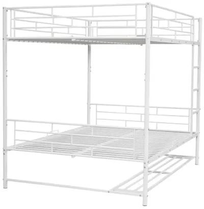 Full Over Full Metal Bunk Bed With Shelf And Guardrails