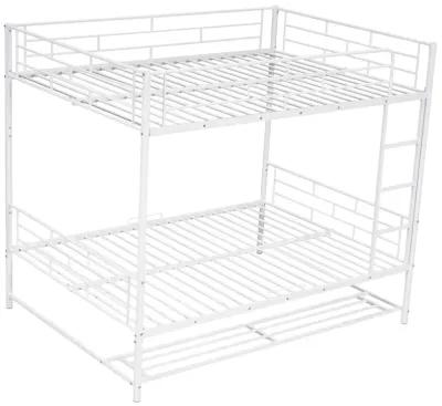 Full Over Full Metal Bunk Bed With Shelf And Guardrails