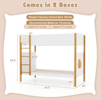 Twin Over Twin Bunk Bed with Integrated Ladder and Safety Guardrails-Twin Size