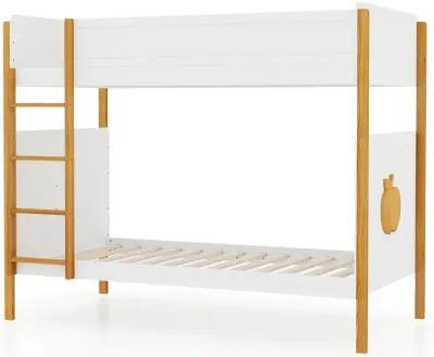 Twin Over Twin Bunk Bed with Integrated Ladder and Safety Guardrails-Twin Size