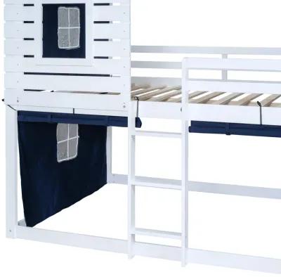 Merax Wood House Bunk Bed with Tent