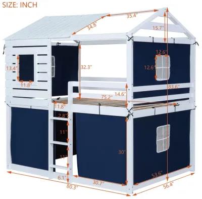 Merax Wood House Bunk Bed with Tent