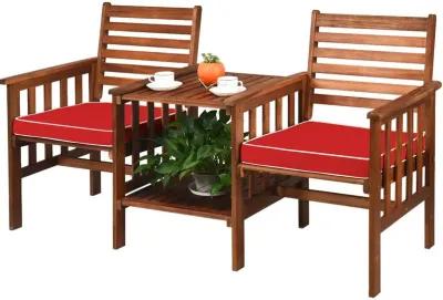 3 pcs Outdoor Patio Table Chairs Set Acacia Wood Loveseat