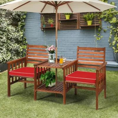 3 pcs Outdoor Patio Table Chairs Set Acacia Wood Loveseat