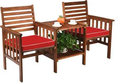 3 pcs Outdoor Patio Table Chairs Set Acacia Wood Loveseat