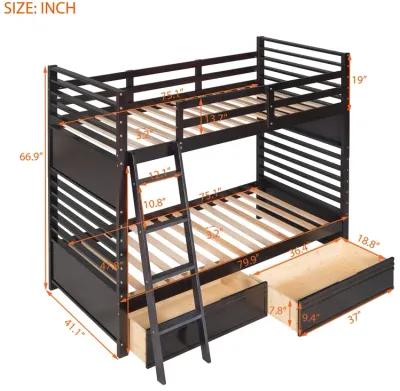 Merax Solid Wood Bunk Bed with Two Storage Drawers