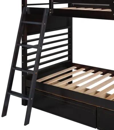 Merax Solid Wood Bunk Bed with Two Storage Drawers