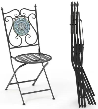 Set of 2 Mosaic Chairs for Patio Metal Folding Chairs