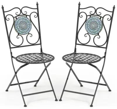 Set of 2 Mosaic Chairs for Patio Metal Folding Chairs