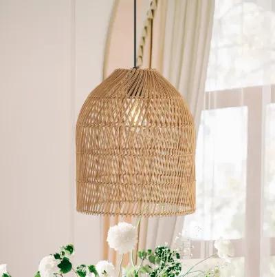 Koda 13" 1-Light Farmhouse Coastal Bohemian Rattan 180" Cord Plug-In or Hardwired LED Pendant, Brown