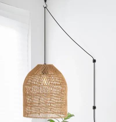 Koda 13" 1-Light Farmhouse Coastal Bohemian Rattan 180" Cord Plug-In or Hardwired LED Pendant, Brown