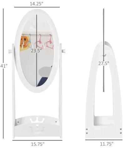 White Kids' Mirror: Full-Length Standing with Storage and Rotation