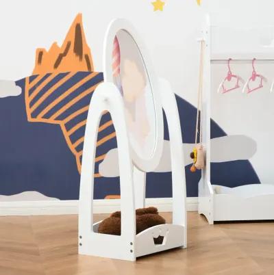 White Kids' Mirror: Full-Length Standing with Storage and Rotation