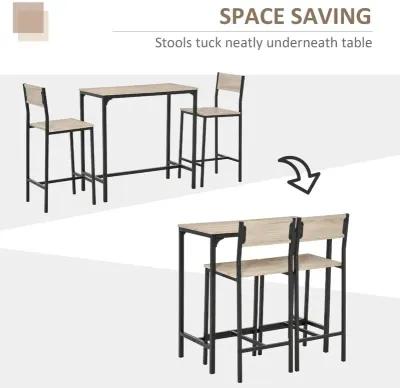 Natural Wood Bistro: 3-Piece Industrial Bar Table Set with 2 Stools