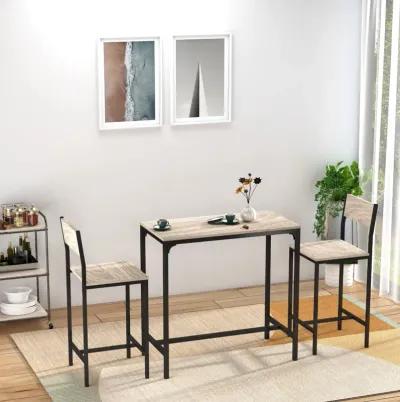 Natural Wood Bistro: 3-Piece Industrial Bar Table Set with 2 Stools