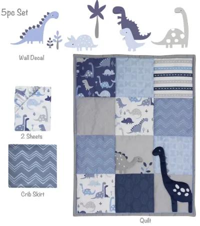 Bedtime Originals Roar Blue/Gray Dinosaur 5-Piece Nursery Baby Crib Bedding Set