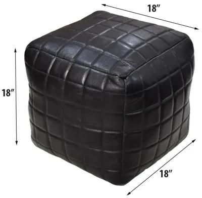 Geometric Handmade Goat Leather Square Pouf 14"x14"x14" (Recycled Cotton Fill) Black Color BBBACPF23A BBH Homes