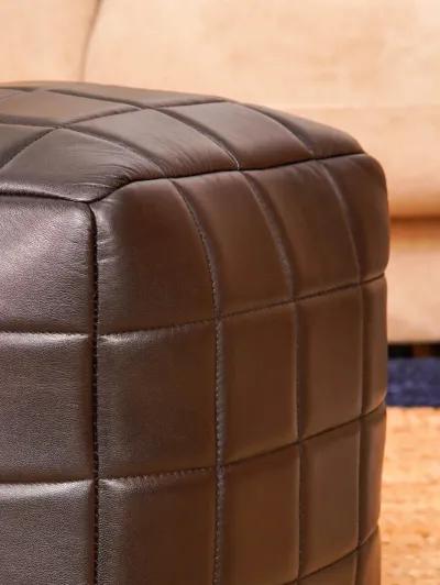 Geometric Handmade Goat Leather Square Pouf 14"x14"x14" (Recycled Cotton Fill) Black Color BBBACPF23A BBH Homes