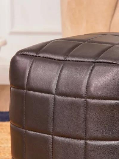 Geometric Handmade Goat Leather Square Pouf 14"x14"x14" (Recycled Cotton Fill) Black Color BBBACPF23A BBH Homes