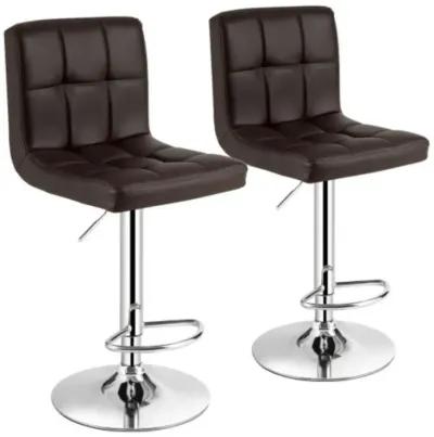 Hivvago Set of 2 Square Swivel Adjustable Bar Stools with Back and Footrest-Gray